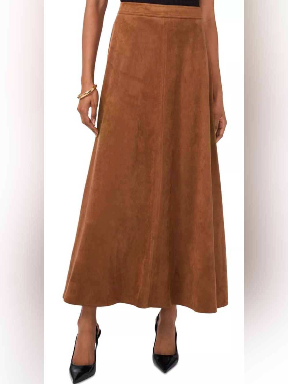 Vince Camuto Faux Suede Maxi Skirt Brown A-Line NWOT S